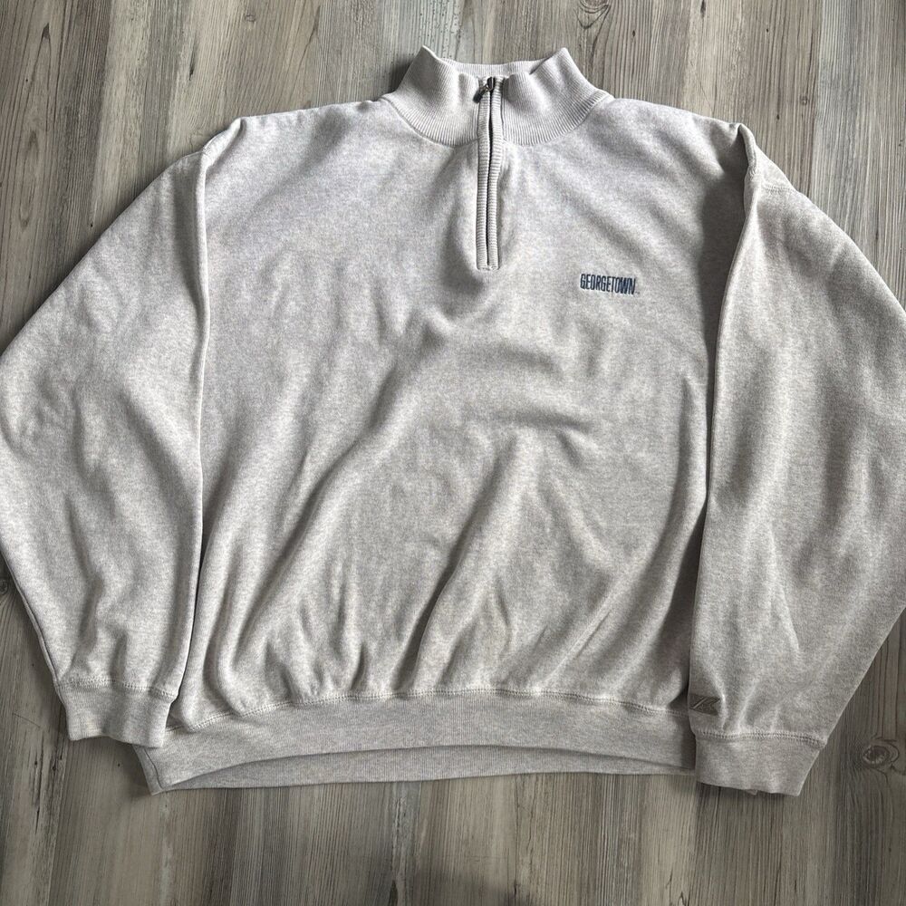 Georgetown Cutter And Buck 1/4 Zip Up Preppy Tan Sweatshirt Size XL